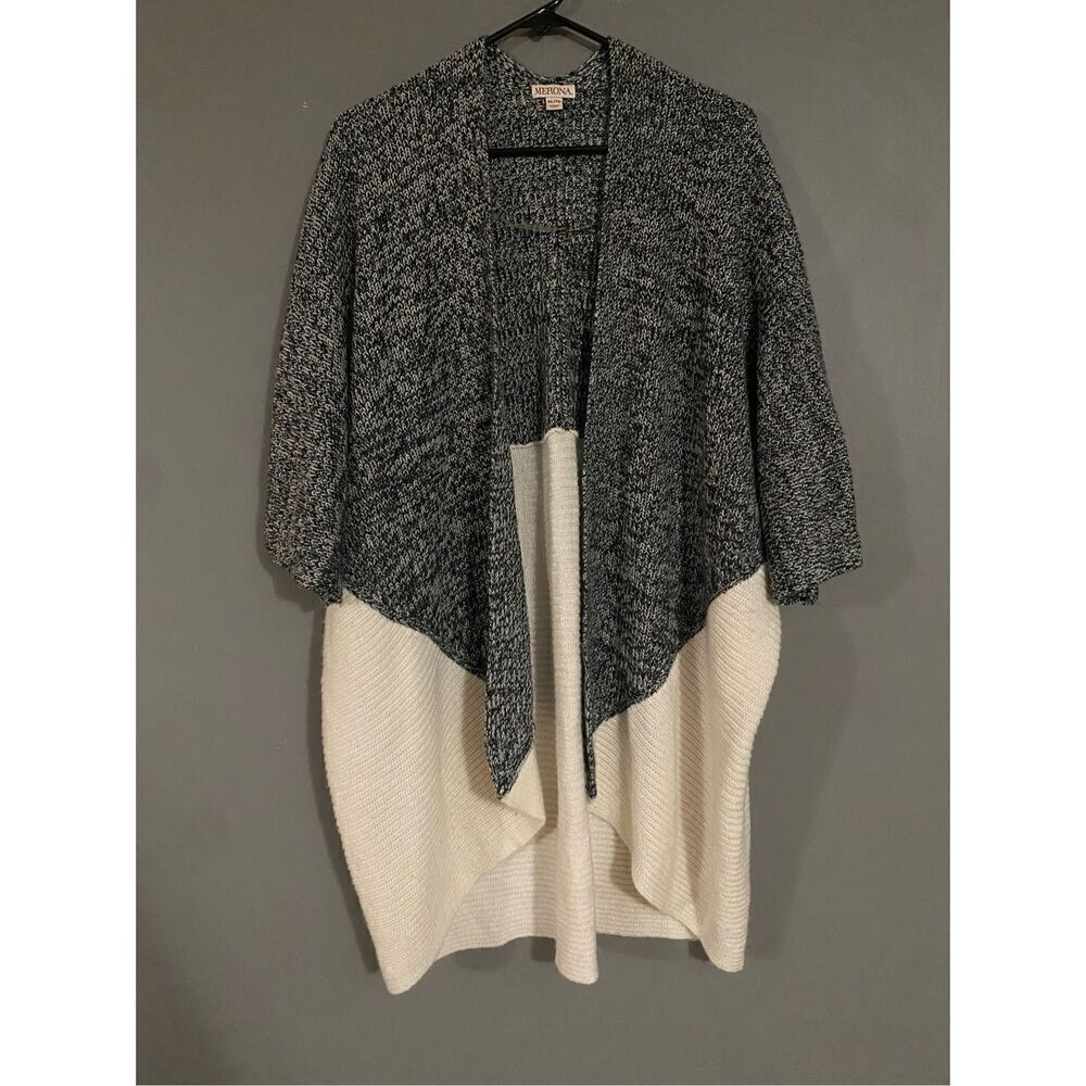 Merona Gray White Acrylic 3/4 Sleeve Open Front Cardigan Size XL